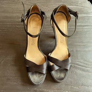 Pedro Garcia sz 40 strappy black satin and leather high heels